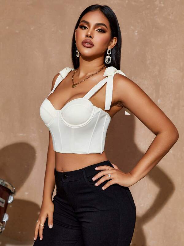 Apperloth A Tie Shoulder Bustier Crop Corset Top SHEIN USA