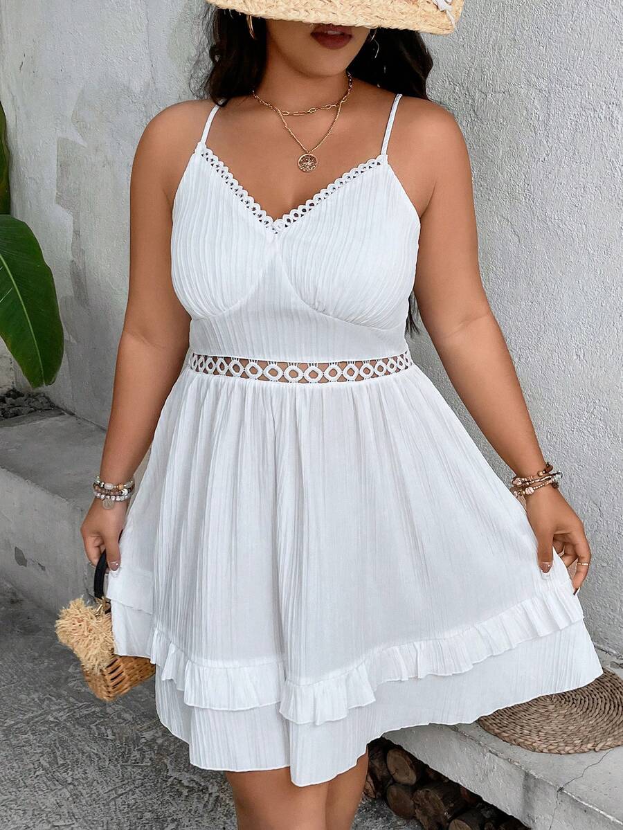 SHEIN Franclia Vestido de tirantes con encaje ribete con fruncido - Blanco - Ver 1