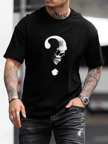 Manfinity Homme Nam Áo thun Bông In Đầu lâu - màu đen - Xem 1