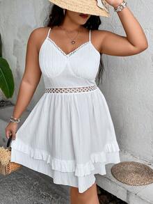 SHEIN Franclia Vestido de tirantes con encaje ribete con fruncido - Blanco - Ver 6