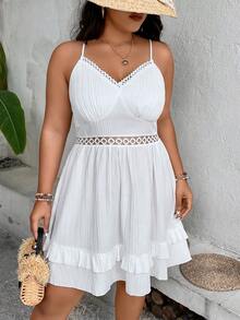 SHEIN Franclia Vestido de tirantes con encaje ribete con fruncido - Blanco - Ver 7