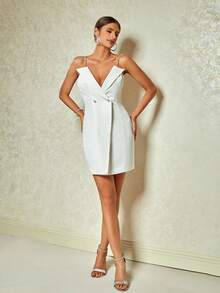 D&M Solid Double Button Front Cami Dress - White - View 7