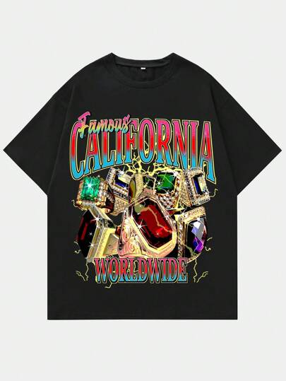 Street Life Men Letter Graphic Drop Shoulder Tee, School