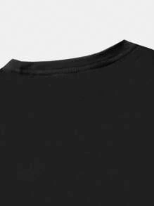 ROMWE MEN Street Life 男士字母图案落肩 T 恤，学校 - 黑色 - 查看 3