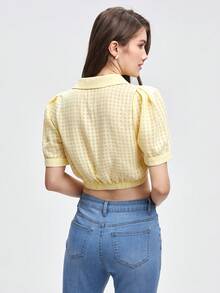 BizChic Twist Front Crop Blouse - Yellow - View 3