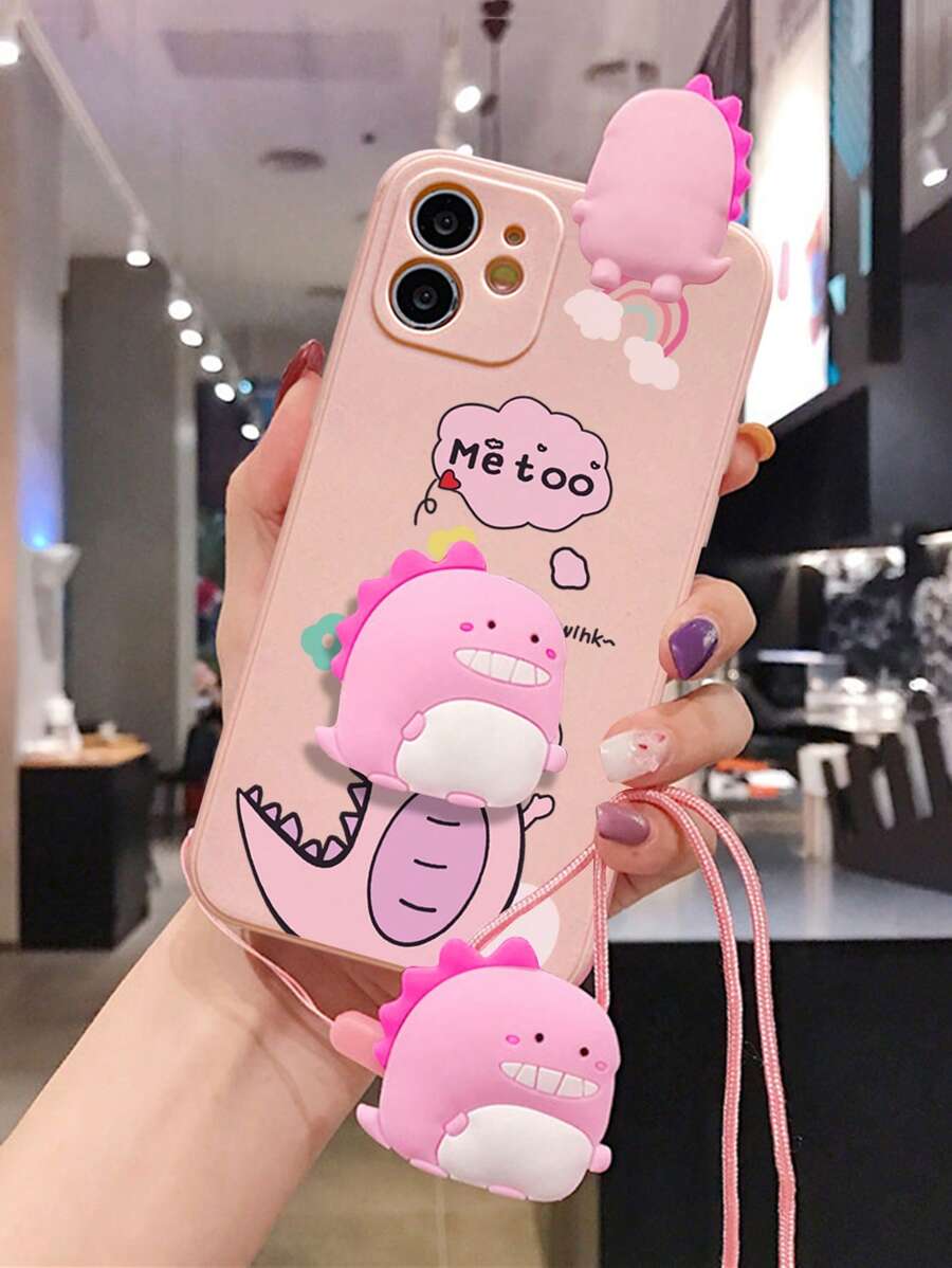 3d Cartoon Dinosaur Hanging Rope Phone Case Compatible With IPhone 15 Pro Max/14/13/12/11/Xiaomi/Huawei/Samsung S23 - Multicolor - View 1