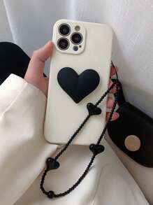 Ốp điện thoại màu đen có họa tiết trái tim 3D và dây đeo, tương thích với iPhone và , phiên bản quốc tế, không phải phiên bản nội địa. - Màu be - Xem 1