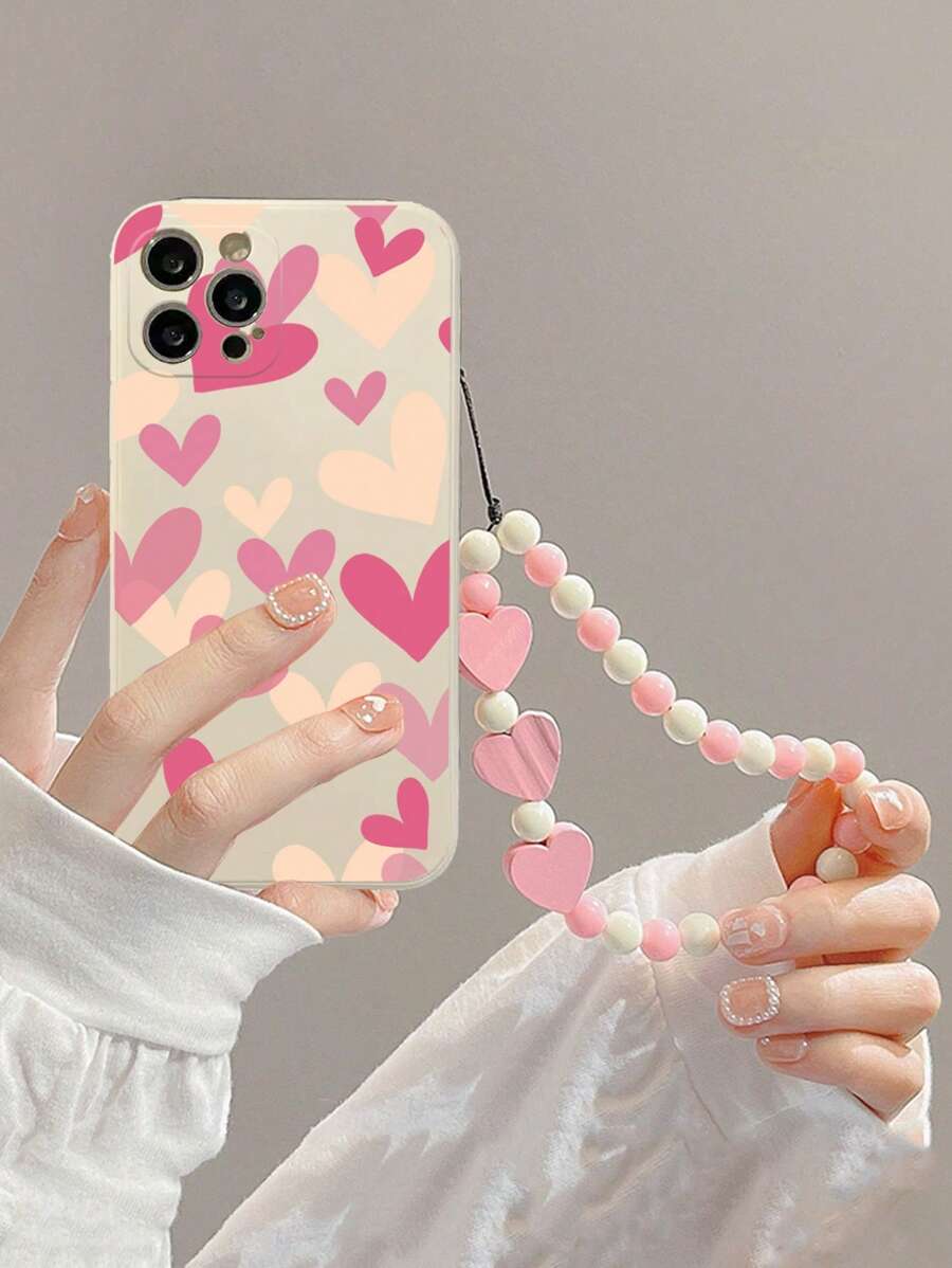 Valentine'S Day Pink Heart Shaped Strap Phone Case Compatible With IPhone 15pro Max 14 13 12 11, Compatible With Xiaomi, Compatible With Huawei, Compatible With Samsung S23