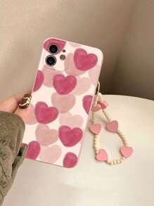 Pink Heart Pattern Phone Case With Lanyard Compatible With Xiaomi Redmi Note 11,Xiaomi Redmi 9A,IPhone 11