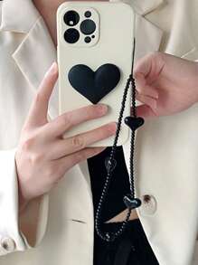 Ốp điện thoại màu đen có họa tiết trái tim 3D và dây đeo, tương thích với iPhone và , phiên bản quốc tế, không phải phiên bản nội địa. - Màu be - Xem 4