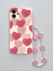 Pink Heart Pattern Phone Case With Lanyard Compatible With Xiaomi Redmi Note 11,Xiaomi Redmi 9A,IPhone 11