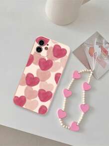 Pink Heart Pattern Phone Case With Lanyard Compatible With Xiaomi Redmi Note 11,Xiaomi Redmi 9A,IPhone 11