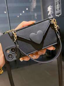 斜挎单肩包，带卡槽和零钱袋，手机壳，兼容 15 Pro Max、小米、华为和三星，国际版，非国内版 - 黑色 - 查看 4