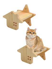 1pc Wooden Star Decor Cat Climbing Board For Cat For Play - Apricot - View 1