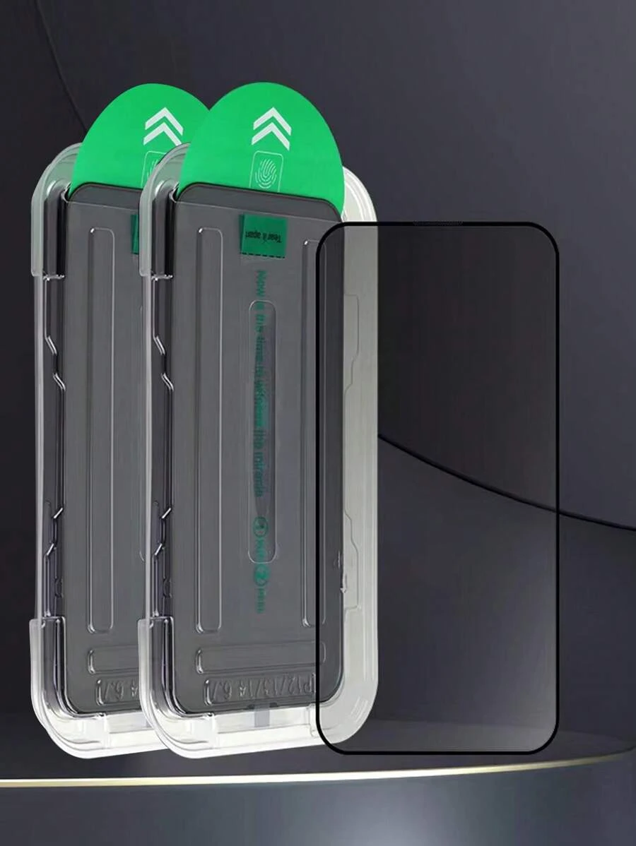 2 件防窥隐私钢化玻璃屏幕保护膜带定位工具兼容 Apple iPhone 11/12/13/14/15/16 系列 - 黑色 - 查看 1