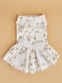 1入組花卉刺繡寵物連衣裙適用於狗狗和貓適合夏天 - 白色 - 查看 2