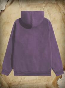 ROMWE MEN Academia 男士天使印花拉鍊加厚連帽衫 - 紫色 - 查看 2