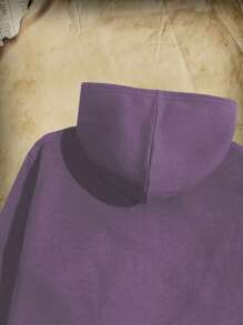 ROMWE MEN Academia 男士天使印花拉鍊加厚連帽衫 - 紫色 - 查看 5