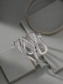 1pc Fashionable Snake Design Arm Cuff For Women For Gift - Silver - View 3
