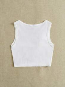 Pin Front Letter Graphic Crop Tank Top-White