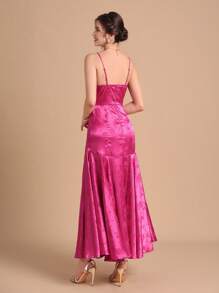 SHEIN Belle 花卉圖案提花褶邊荷葉邊吊帶洋裝