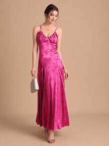 SHEIN Belle 花卉圖案提花褶邊荷葉邊吊帶洋裝