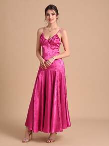 SHEIN Belle 花卉圖案提花褶邊荷葉邊吊帶洋裝