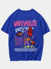 ROMWE MEN Street Life 男士時尚標語Y2K T恤衫 - 寶藍色 - 查看 1