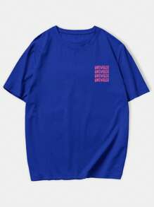 ROMWE MEN Street Life 男士時尚標語Y2K T恤衫 - 寶藍色 - 查看 2