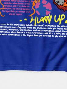 ROMWE MEN Street Life 男士時尚標語Y2K T恤衫 - 寶藍色 - 查看 4