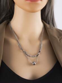 1pc Fashionable Stainless Steel Ball Charm Layered Necklace For Women For Daily Decoration