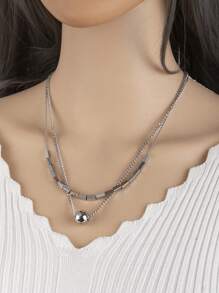 1pc Fashionable Stainless Steel Ball Charm Layered Necklace For Women For Daily Decoration
