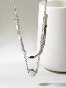 1pc Fashionable Stainless Steel Ball Charm Layered Necklace For Women For Daily Decoration