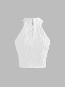 SHEIN Girlism Teen Girl Urban Fashion Dệt kim Jacquard Tight Twist Cross Halter Neck Tank Top, Mùa hè - trắng - Xem 2