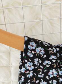 Flirla Plus Ditsy Floral Print Crop Top & Wide Leg Trousers - Black and White - View 3