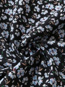 Flirla Plus Ditsy Floral Print Crop Top & Wide Leg Trousers - Black and White - View 4