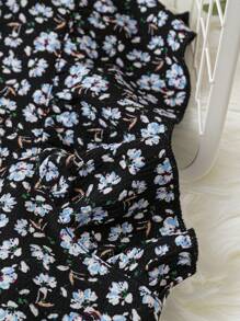 Flirla Plus Ditsy Floral Print Crop Top & Wide Leg Trousers - Black and White - View 5