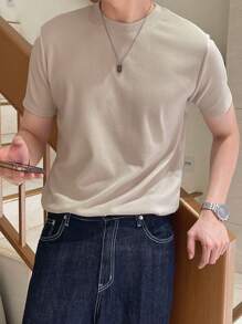 DAZY Men Solid Round Neck Tee - Apricot - View 3