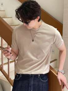 DAZY Men Solid Round Neck Tee - Apricot - View 4