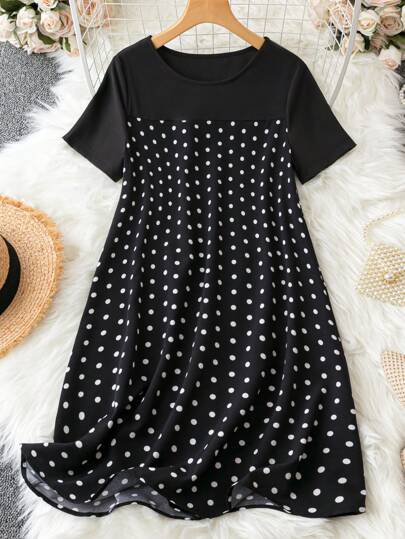夏季加大圆点印花连衣裙