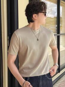 DAZY Men Solid Round Neck Tee - Apricot - View 6