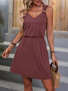 SHEIN LUNE 素色圓環細節洋裝 - 紫紅色 - 查看 1