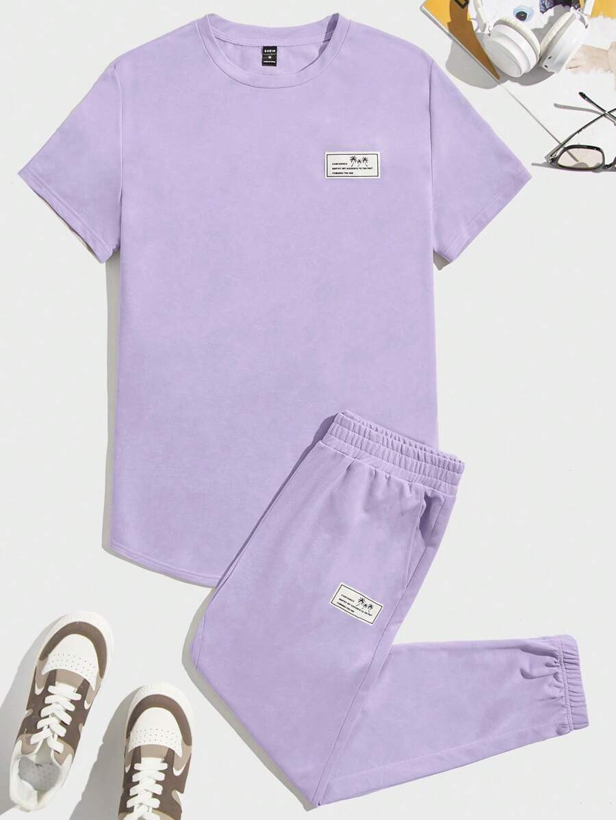 GENTILAND Bộ hai mảnh Nam Túi Đắp vá Lá thư Giải trí - Màu Lilac Tím - Xem 1