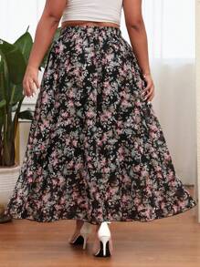 SHEIN LUNE Plus Floral Print Flare Skirt - Multicolor - View 2