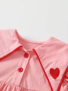 嬰兒愛心刺繡水手領泡泡袖連衣裙 - 粉色 - 查看 3