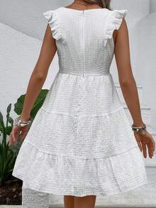 SHEIN VCAY Ruffle Trim Solid Dress - White - View 3