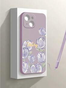Floral Pattern Phone Case With Lanyard - Purple - View 2
