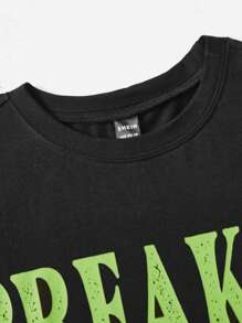 SHEIN EZwear 字母和骷髅頭圖案T恤 - 黑色 - 查看 6