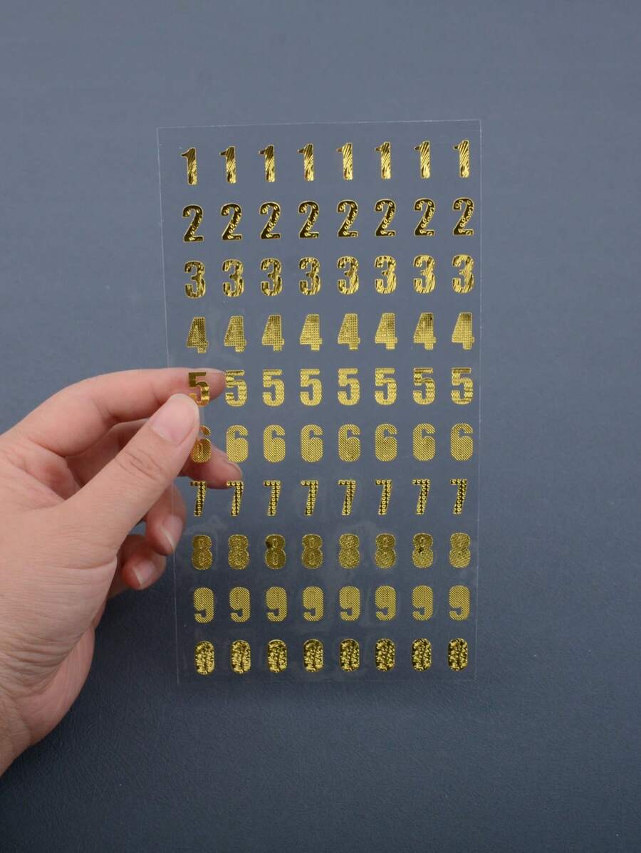 1pc Number Design Assorted Sticker, Simple Multi-purpose Decorative Sticker For DIY Craft, Decoration, Hand Account - Gold - View 1