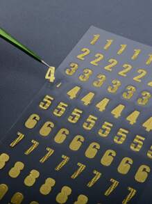 1pc Number Design Assorted Sticker, Simple Multi-purpose Decorative Sticker For DIY Craft, Decoration, Hand Account - Gold - View 2